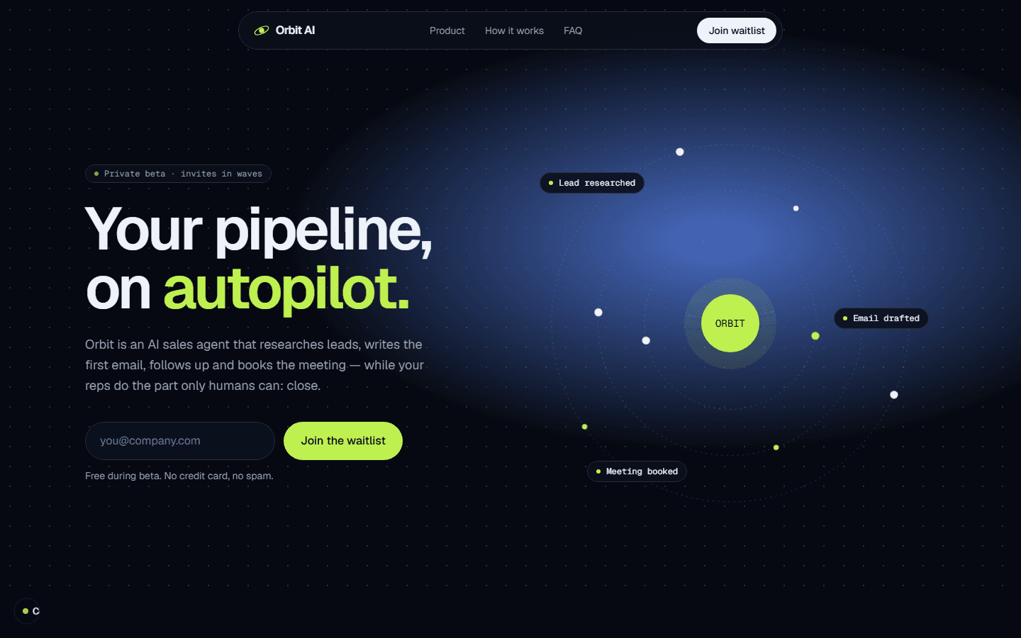 Homepage of Orbit AI